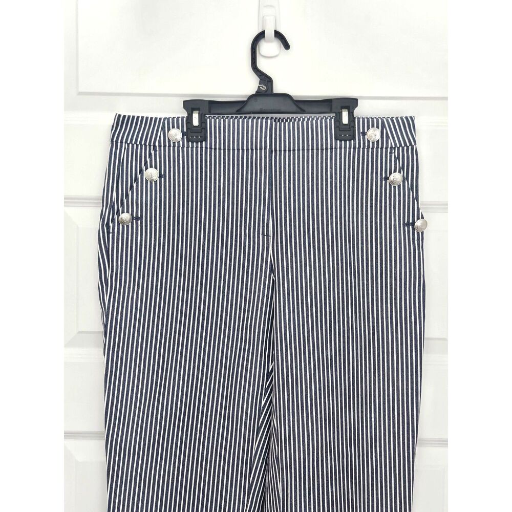 Loft Riviera Slim Cropped Pant Size 10 Navy White Pinstripe - Picture 2 of 9
